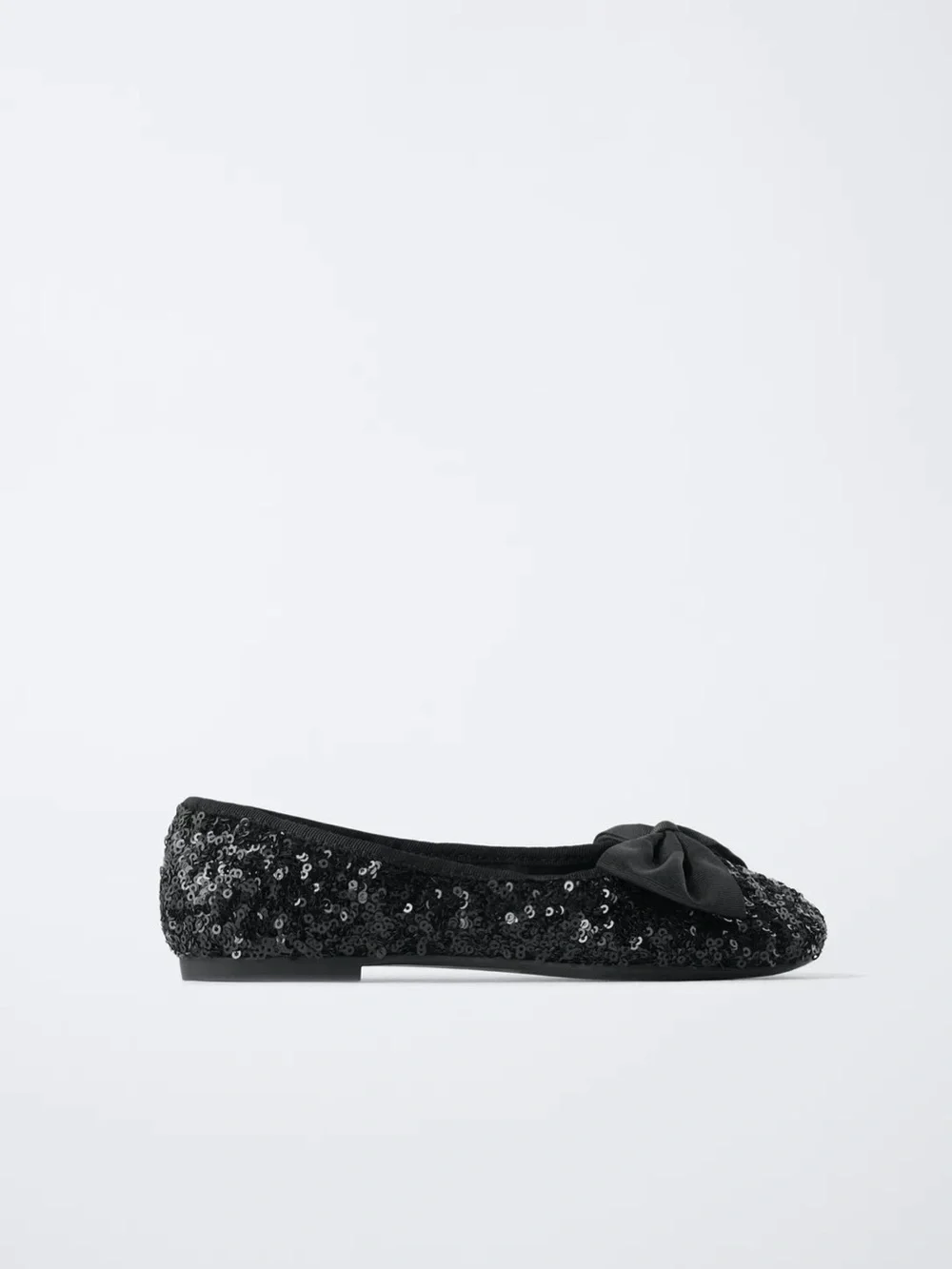 Zara Kids Sequin Bow Ballet Flat - Black US Big Kid 3.5